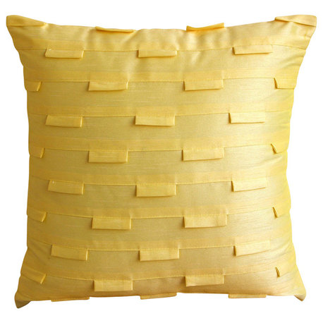 Textured Pintucks Yellow Art Silk 18"x18" Throw Pillow Cover, Yellow Ocean