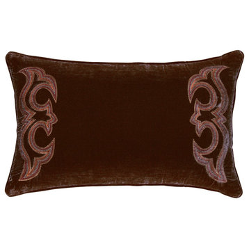 Stella Boot Stitch Faux Silk Velvet Lumbar Pillow, 14"x24", Copper Brown, Single