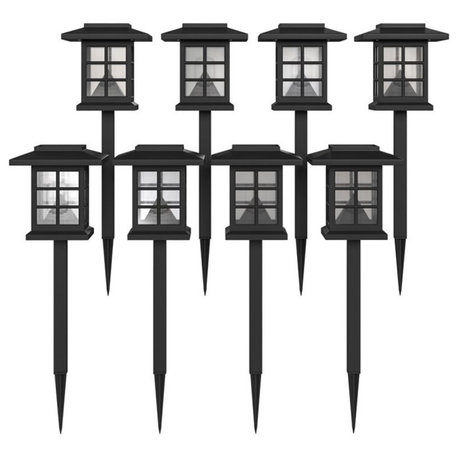 Flash Furniture Solar Powered LED Plastic Landscape Lights in Black (Set of 8)