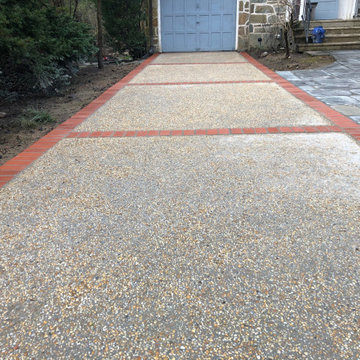 Exposed Aggregate Concrete Driveway with Brick Paver Border in Silver Spring MD
