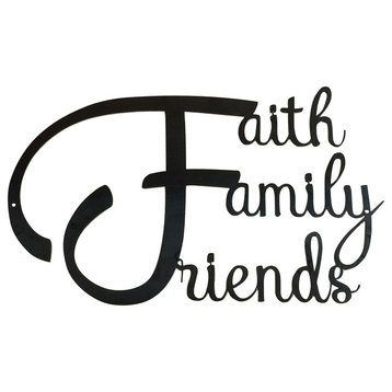 Metal Faith Family Friends Sign Metal Wall Art, Painted Black