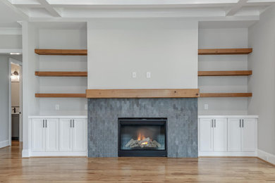 Example of a mountain style living room design in Raleigh