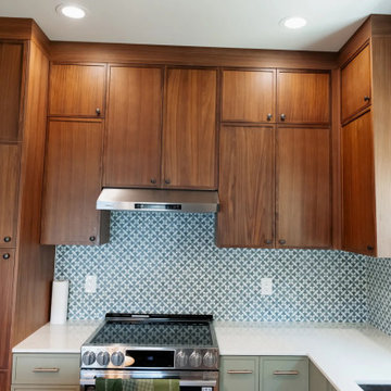 Walnut Uppers, Sage Lowers and Blue Mosaic Backsplash - Capitol Hill