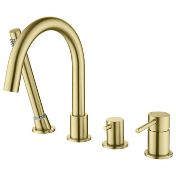 Circular Deck Mounted Bathtub Faucet With Hand Shower, Brushed Gold