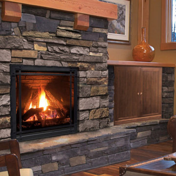 Q3 Gas Fireplace with a Lattice Face, Brick Liner, and a High Definition Log Set