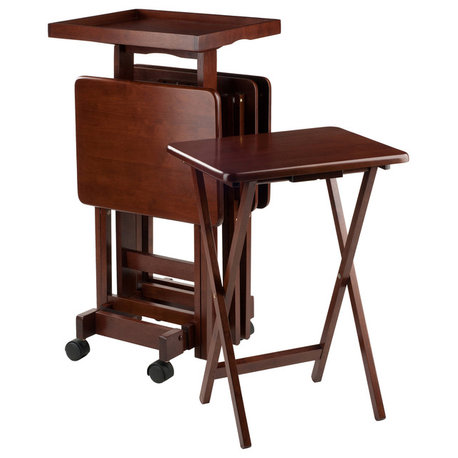 6-Piece Snack Table Set Walnut
