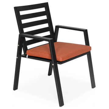 LeisureMod Chelsea Patio Dining Armchair with Removable Cushions , Orange