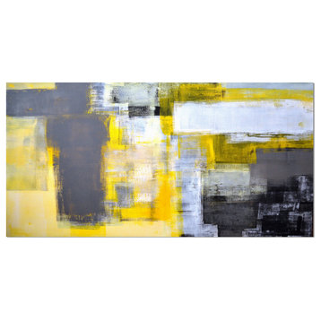 Designart 'Gray and Yellow Blur Abstract' Abstract Canvas Art Print, 40"x20"