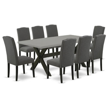 East West Furniture X-Style 9-piece Wood Dining Room Set in Gray