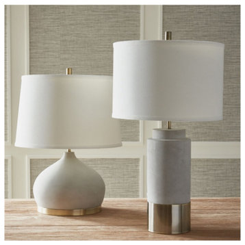 Elegant Gray Concrete Brass Table Lamp Cylinder Round Gold White Cement