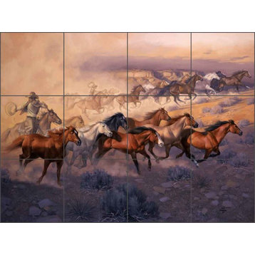 Ceramic Tile Mural Backsplash, The Dust of Stolen Horses, 24"x18"
