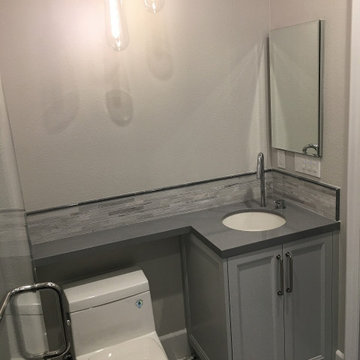 Custom Handcrafted Small Bathroom Vanity, Contemporary Design, White and Gray
