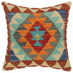 Bareens Designer Rugs - Geometric Turkish Velma Hand Woven Kilim Throw Pillow - Embellish your home with this timeless casual chic handmade Southwestern Kilim throw pillow covers made with and cotton. Constructed on a loom by Nomad Turkman people with hand spun and Natural Vegetable dyes these beautiful Kilim pillow covers are known for their beautiful repetitive geometrical, naturalistic floral and traditional patterns yet still giving it a moden look. Masterfully artisan-crafted on traditional Kilim looms with a contemporary fashion palette producing bold intricate sharp patterns making them a standout piece in any decor.