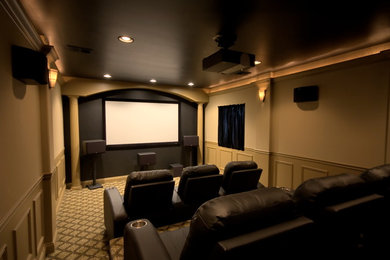 Example of a minimalist home theater design in Chicago