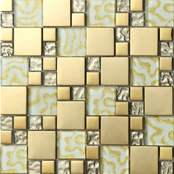 Modern kitchen backsplash tiles gold wave effect glass tile bath wall liners - Products