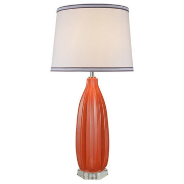 40046-1, 32 1/2" High Ceramic Table Lamp, Tangerine With Crystal Base