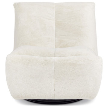 Rearden 35.5" Swivel Glider Recliner Lounge Chair, Pearl White Short Faux Fur