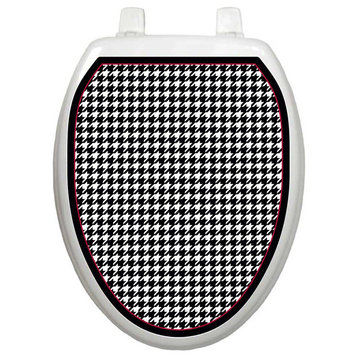 Houndstooth Toilet Tattoos Seat Cover, Vinyl Lid Decal, Bathroom Accent, Elongated