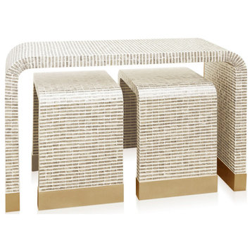 Nested Waterfall Tables Set of 3 Ivory, Taupe Mother of Pearl Mosaic