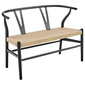 Evelina Loveseat Black Stained Frame and Natural Rush Seat