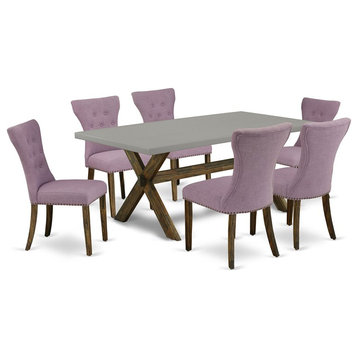 East West Furniture X-Style 7-piece Traditional Wood Dining Set in Dahlia Purple
