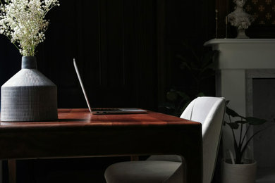 Large elegant light wood floor home office photo in London