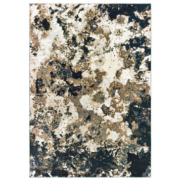 Brooks Hi-Low Textured Distressed Abstract Navy/Gold Area Rug, 6'7"x9'6"