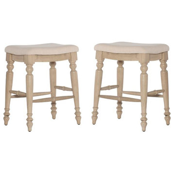 Home Square 2 Piece Backless Wood Counter Stool Set in White Wash