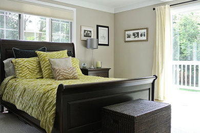 Large trendy master bedroom photo in Boston with beige walls