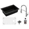 Karran All in One Drop-In Quartz 33" Single Bowl Sink, Black With Faucet