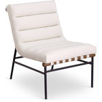 Meridian Furniture - Burke Upholstered Accent Chair, Cream, Vegan Leather, Walnut - Give your room casual appeal with this Burke cream vegan leather accent chair. This handsomely crafted chair ticks all the boxes with its easy, laid-back look and its impeccable durability. The chair rests on a black matte metal frame and comes equipped with a welcomingly plump cushion body that's channel tufted for added body-hugging comfort. Soft cream vegan leather upholstery adds an elegant touch to the chair while making it easy to maintain.