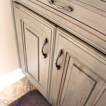 Peppercorn Cherry Vanity with Alabaster Ice Gray Cultured Marble Countertops