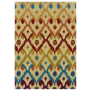 Linon Trio Ikat Hand Tufted Polyester 8'x10' Rug in Sand Brown