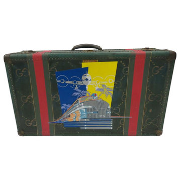 Suitcase with Painted Airplane and Train