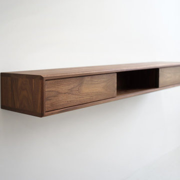 Solid Black Walnut Floating Media Console, Entryway Table w/ Three Compartments