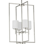 Progress Lighting - Replay Collection 4-Light Foyer Pendant, Polished Nickel - The simple, flattering design of the Replay four-light pendant boasts a subtly reflective Polished Nickel finish and classic, etched glass diffusers. The elongated silhouette with clean, smooth lines makes it a striking fixture for a foyer or over a dining table or kitchen island in transitional and modern interiors.