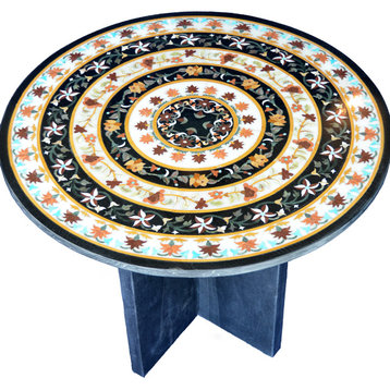 Concentric Black and White Marble Inlay Table