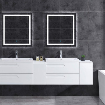 96 W Wall-Mount Modern White Vanity with Square Sink Top, LV7W-C20-96W