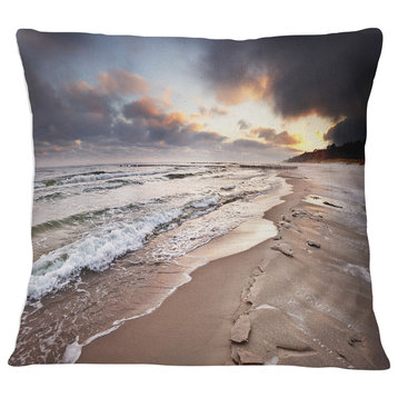 Shore of Baltic Sea during winter Seascape Throw Pillow, 18"x18"