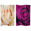Double Sided 6 Ft. White/Violet Rose Folding Screen - 3 Panels
