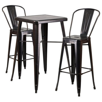 Bowery Hill Metal 3 Piece Bar Table Set in Black-Antique Gold