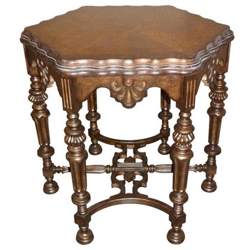 Lamp Table Cluster Burl Walnut Top Gold Accents Ornate Old World 6