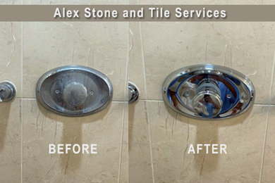 Bathroom Shower Stone Cleaning and Chrome Fixtures Cleaning and Polishing