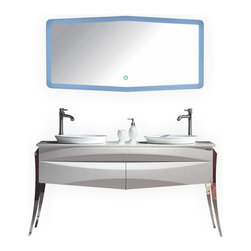 64 inch Modern Double Sink Bathroom Vanity High Gloss White Finish - Bathroom Vanities And Sink Consoles