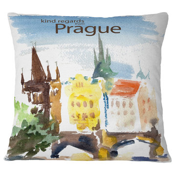 Old Prague Vector Illustration Cityscape Painting Throw Pillow, 16"x16"