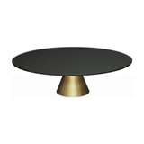 Oscar Round Coffee Table, Black Glass, Brass Base, Large