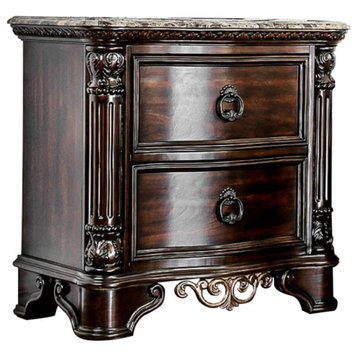 Nightstand With Marble Top, Brown Cherry