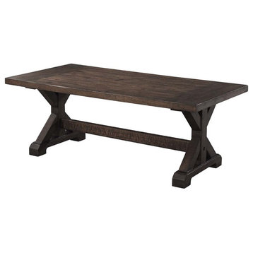 Bowery Hill Solid Wood Trestle Base Coffee Table in Walnut Brown