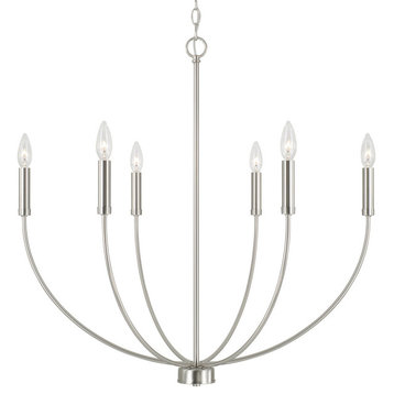 Capital Lighting 452161 Ansley 6 Light 30"W Taper Candle Style - Brushed Nickel