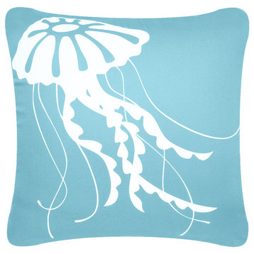 Jellyfish Eco Coastal Throw Pillow Cover, Ocean Blue
